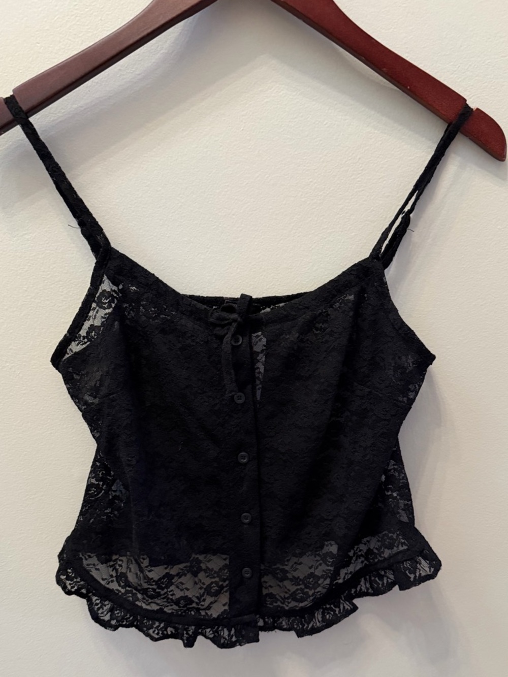 John Galt Black Button Front Lace Top One Size